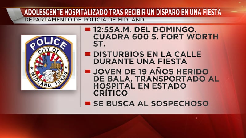 Un joven de 18 años trasladado a Lubbock tras recibir un disparo durante una fiesta