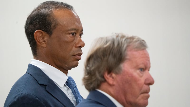 Tiger Woods se presenta en el juzgado de condado del juez Darren Steele's para su audiencia de...