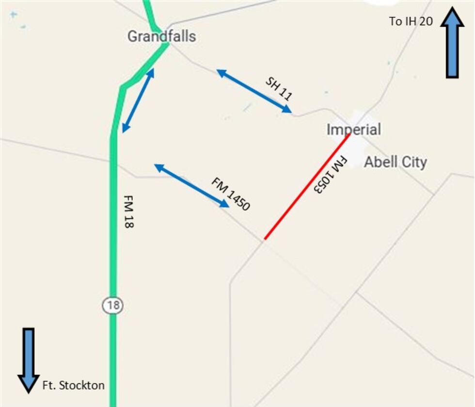 The FM 1053 will be closed due to a sink hole on the road.
