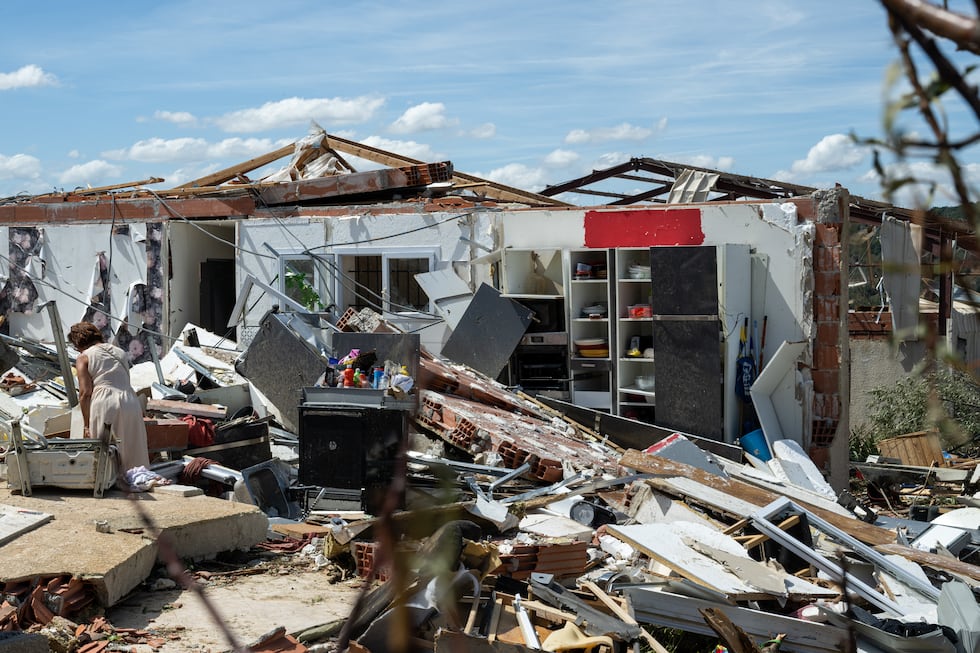 A damaged house is pictured after a tornado ravaged the small village of Pomas in southern...
