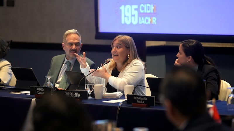 La comisionada de la Comisión Interamericana de Derechos Humanos, Andrea Pochak (centro),...