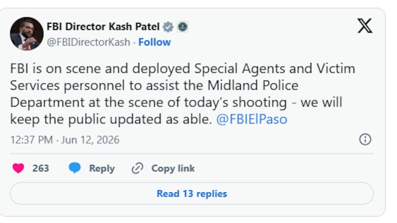 Según el director del FBI, Kash Patel, el FBI estuvo presente en el lugar y desplegó agentes...