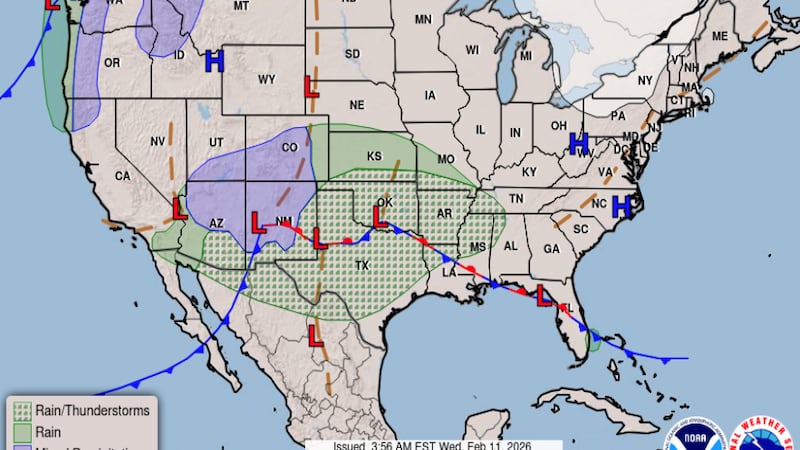 Un sistema de tormentas de nivel superior se aproxima desde el oeste el viernes