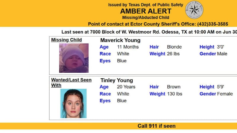 Se emitió la Alerta Amber porque existe un cargo de secuestro contra Tinley Young.