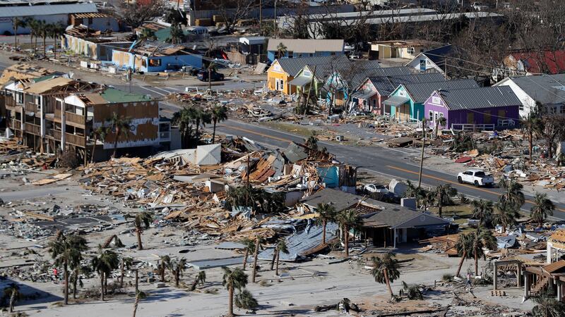 This Oct. 12 aerial file photo shows devastation from Hurricane Michael over Mexico Beach,...